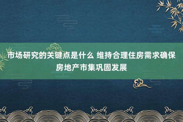 市场研究的关键点是什么 维持合理住房需求　确保房地产市集巩固发展