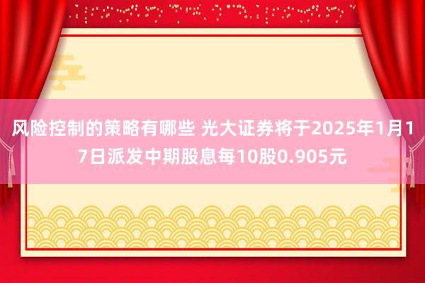 风险控制的策略有哪些 光大证券将于2025年1月17日派发中期股息每10股0.905元