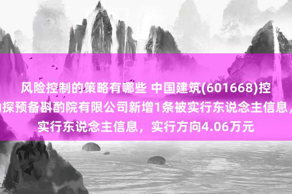 风险控制的策略有哪些 中国建筑(601668)控股的中国建筑西南勘探预备斟酌院有限公司新增1条被实行东说念主信息，实行方向4.06万元