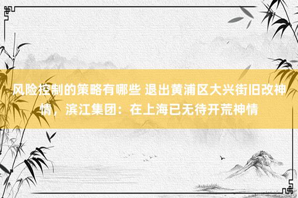 风险控制的策略有哪些 退出黄浦区大兴街旧改神情，滨江集团：在上海已无待开荒神情