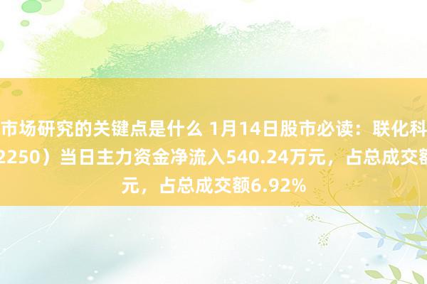 市场研究的关键点是什么 1月14日股市必读：联化科技（002250）当日主力资金净流入540.24万元，占总成交额6.92%