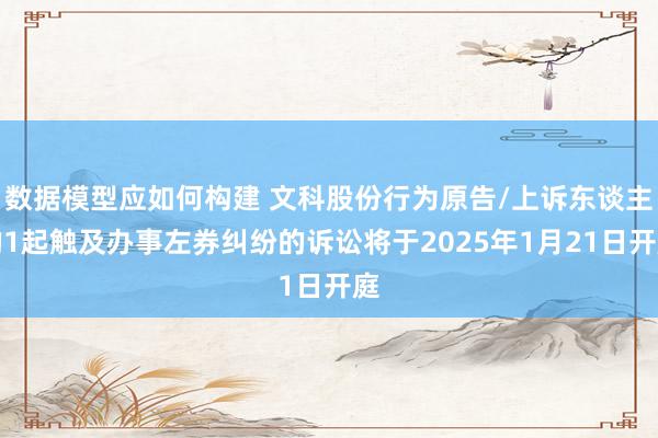 数据模型应如何构建 文科股份行为原告/上诉东谈主的1起触及办事左券纠纷的诉讼将于2025年1月21日开庭