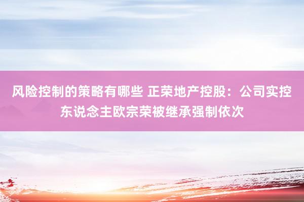 风险控制的策略有哪些 正荣地产控股：公司实控东说念主欧宗荣被继承强制依次