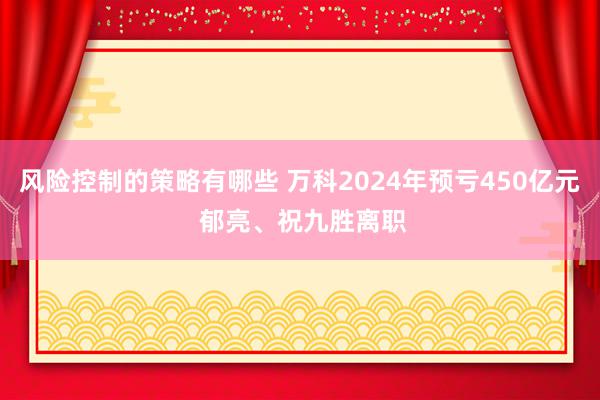 风险控制的策略有哪些 万科2024年预亏450亿元 郁亮、祝九胜离职