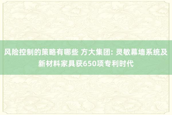 风险控制的策略有哪些 方大集团: 灵敏幕墙系统及新材料家具获650项专利时代