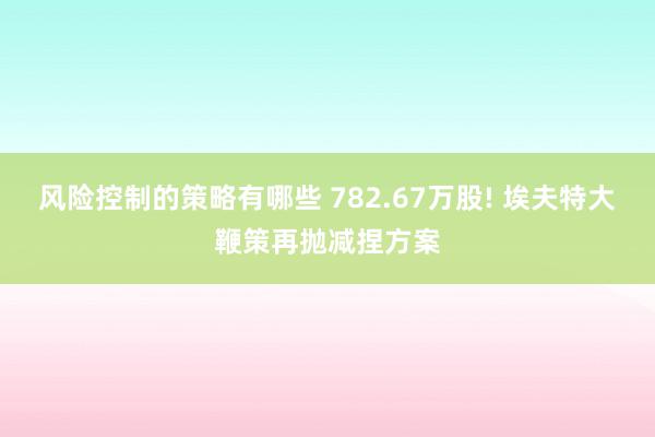 风险控制的策略有哪些 782.67万股! 埃夫特大鞭策再抛减捏方案