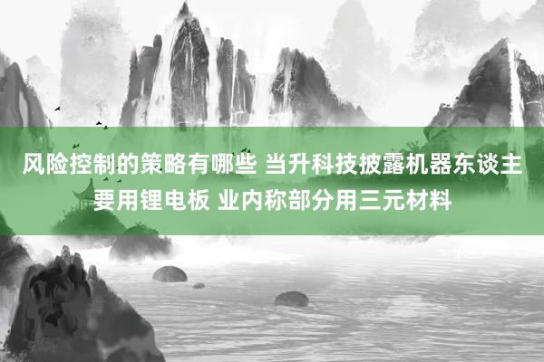 风险控制的策略有哪些 当升科技披露机器东谈主要用锂电板 业内称部分用三元材料