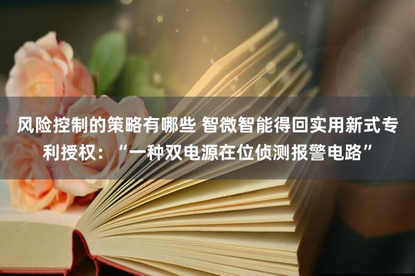 风险控制的策略有哪些 智微智能得回实用新式专利授权：“一种双电源在位侦测报警电路”